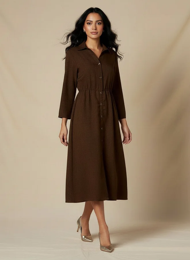 سبلاش فيڤ Midi Linen Shirt Dress with 3/4 Sleeves